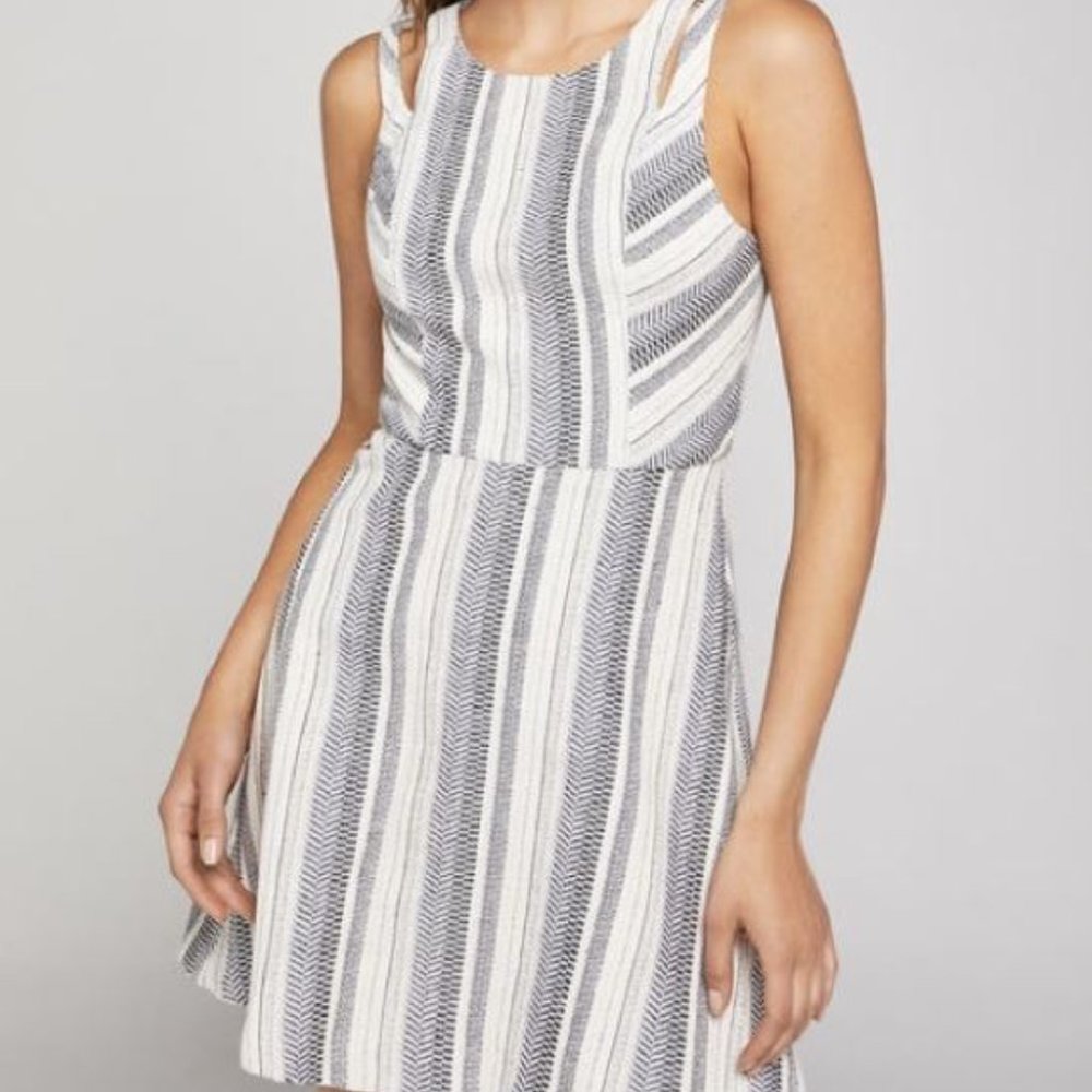BCBGeneration Black Cutout Striped Mini Swing Sleeveless Dress Women's Fit Flare